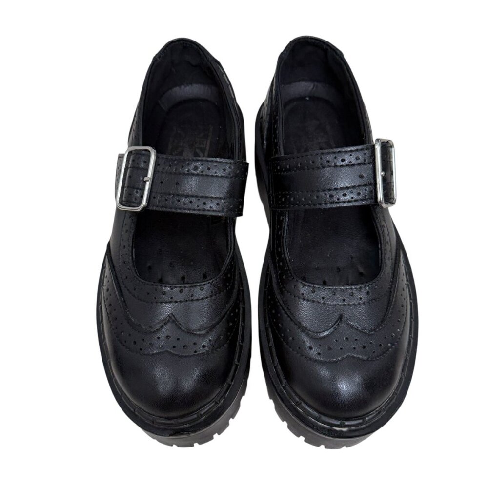 TUK Footwear Black Double Decker Mary Jane Leather platform women's shoes sz 7 - Picture 3 of 11